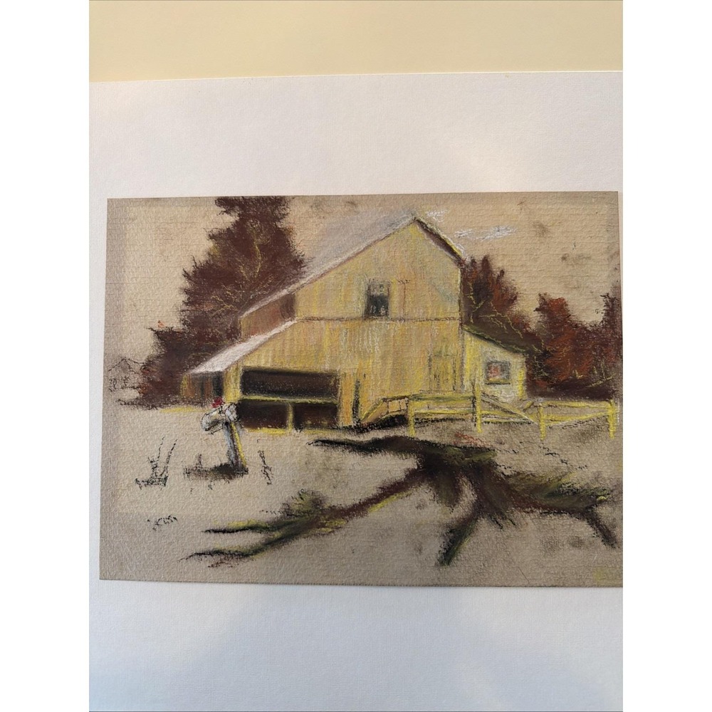 Original Mid Century‎ Pastel Sketch Architectural Study Barn Framed 9x12